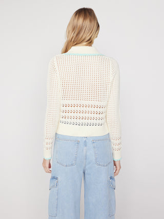 EVIE IVORY MIXED CROCHET KNIT TOP