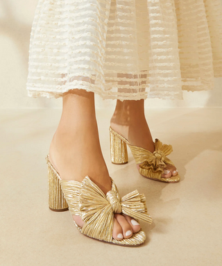 PENNY GOLD PLEATED BOW HEEL