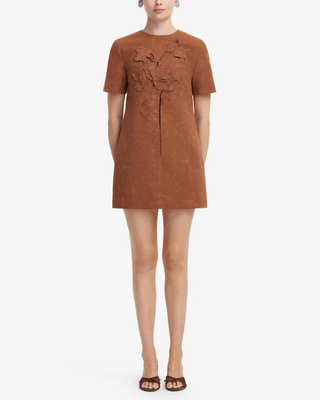 ALEXA APPLIQUE VEGAN SUEDE T-SHIRT MINI DRESS