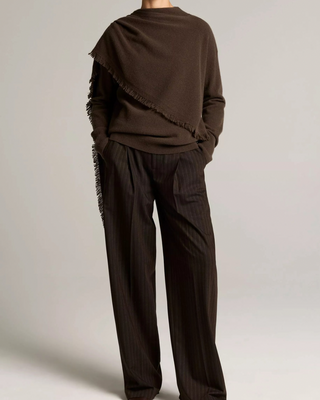 DRAPED FRINGE SCARF SWEATER