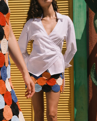 ANYA POPLIN WRAP TOP