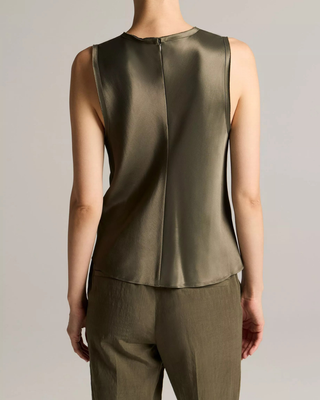 SLEEVELESS BIAS CREW NECK W/ RAW EDGE