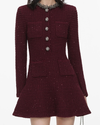TEXTURED KNIT EMBELLISHED MINI DRESS