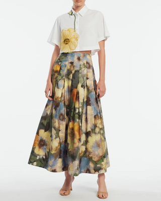 PEONY EMBROIDERED CROPPED SHIRT