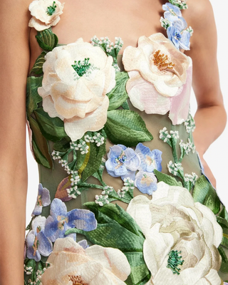 BEATRICE FLORAL HAND-EMBROIDERED MIDI DRESS