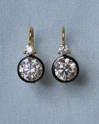 RHODIUM DOUBLE BEZEL DROP EARRINGS