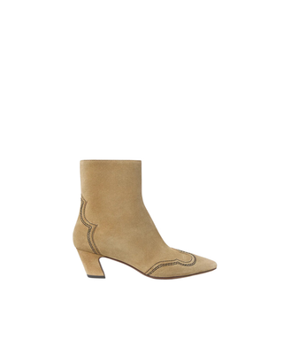 ASPEN EMBROIDERED KICKED HEEL ANKLE BOOT