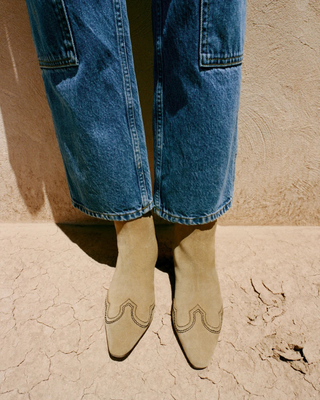ASPEN EMBROIDERED KICKED HEEL ANKLE BOOT