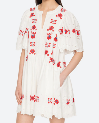 CATHARINA EMBROIDERED 3/4 SLV MINI DRESS