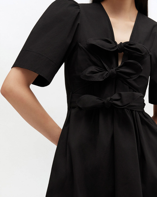 STRETCH COTTON MINI TIE STRAP DRESS
