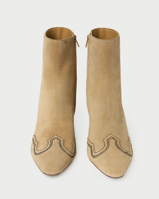 ASPEN EMBROIDERED KICKED HEEL ANKLE BOOT