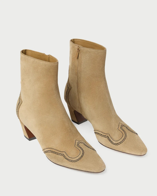 ASPEN EMBROIDERED KICKED HEEL ANKLE BOOT