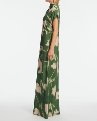 ABSTRACT FLORAL CREPE DRAPED GOWN