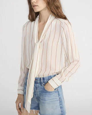 STRIPED SILK TIE BLOUSE