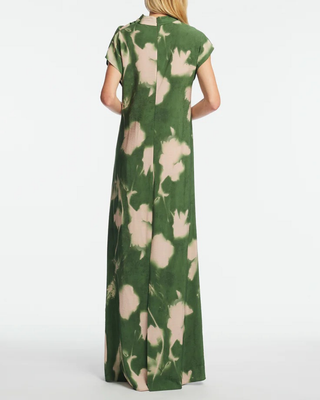 ABSTRACT FLORAL CREPE DRAPED GOWN