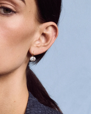 RHODIUM OVAL BEZEL EARRINGS