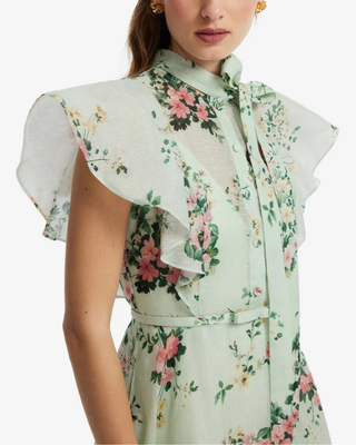 ELSIE FLUTTER SLEEVE MIDI DRESS