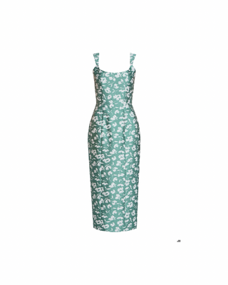 Numa Green and White Floral Brocade Corset Midi Dress Numa Green and White Floral Brocade Corset Midi Dress