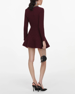 TEXTURED KNIT EMBELLISHED MINI DRESS