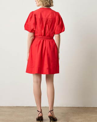 SHIRRED SLEEVE SPLIT NECK DRESS