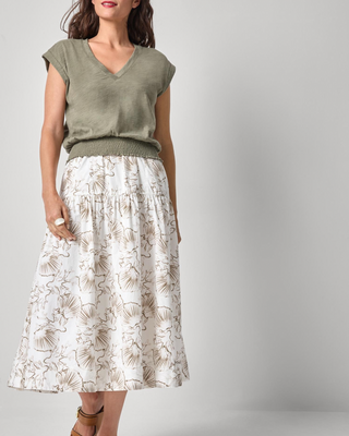 SMOCKED HEM V-NECK