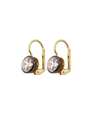 RHODIUM OVAL BEZEL EARRINGS