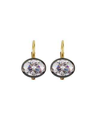 RHODIUM OVAL BEZEL EARRINGS
