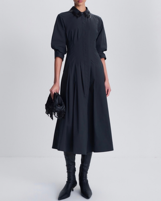 JAZZ EMBELLISHED PINTUCK MIDI DRESS