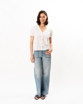 IZARO WHITE EMBROIDERED COTTON TOP