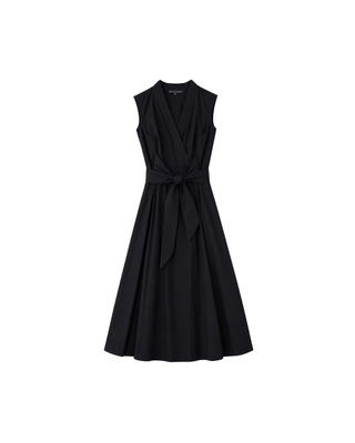 SPLIT NECK FRONT TIE MIDI DRESS