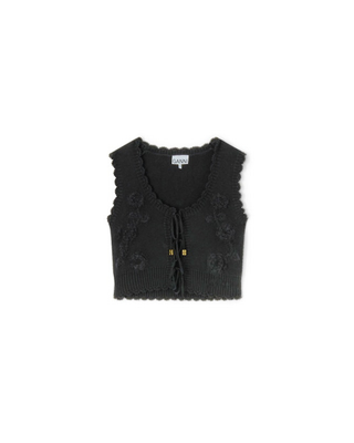 COTTON CASHMERE CROCHET APPLIQUE VEST