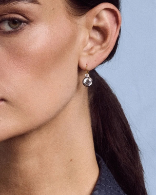 RHODIUM DOUBLE BEZEL DROP EARRINGS
