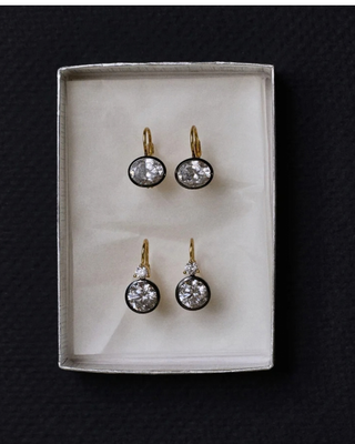 RHODIUM DOUBLE BEZEL DROP EARRINGS