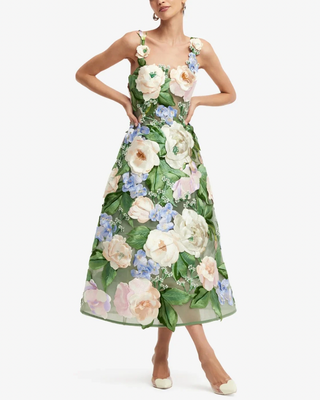BEATRICE FLORAL HAND-EMBROIDERED MIDI DRESS