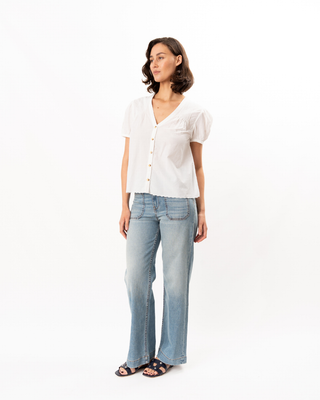 IZARO WHITE EMBROIDERED COTTON TOP