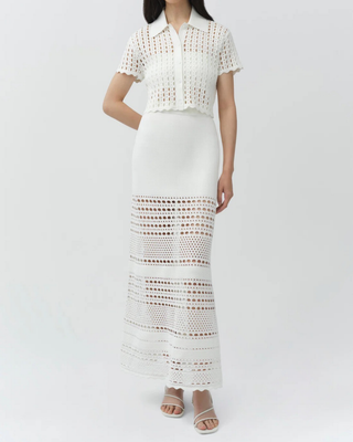 WESTLY OPEN STITCH KNIT MIDI SKIRT