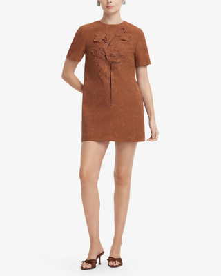 ALEXA APPLIQUE VEGAN SUEDE T-SHIRT MINI DRESS