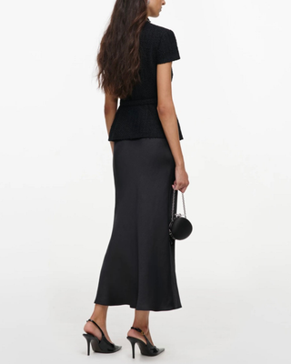BOUCLE CRYSTAL TRIM SATIN MIDI DRESS