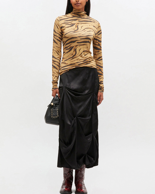 PRINTED SHINY JERSEY TURTLENECK