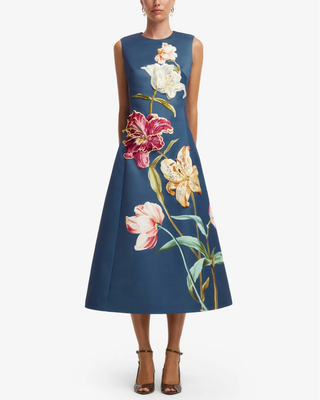 CLEO EMBROIDERED SLEEVELESS MIDI DRESS