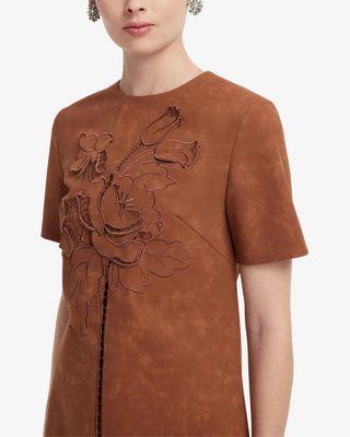 ALEXA APPLIQUE VEGAN SUEDE T-SHIRT MINI DRESS