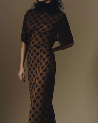 POLKA DOT JERSEY TURTLENECK DRESS