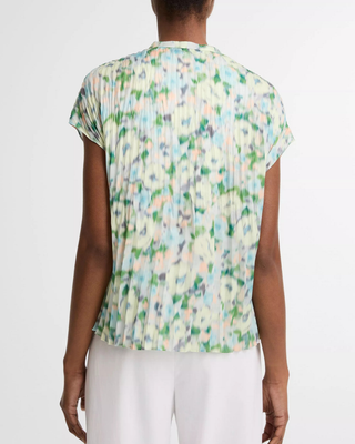 PAINTED GARDEN PLEATED CAP SLEEVE TOP