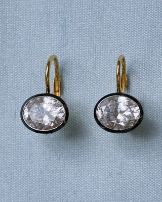 RHODIUM OVAL BEZEL EARRINGS