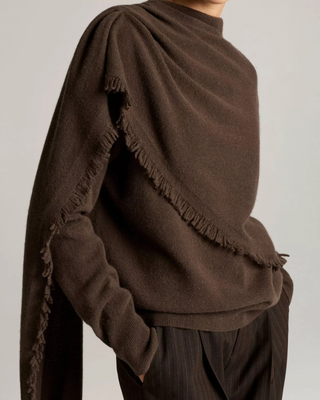 DRAPED FRINGE SCARF SWEATER