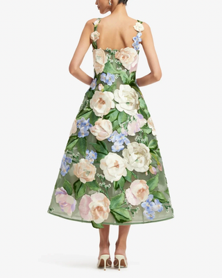 BEATRICE FLORAL HAND-EMBROIDERED MIDI DRESS