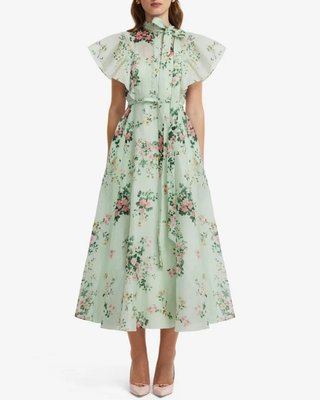 ELSIE FLUTTER SLEEVE MIDI DRESS