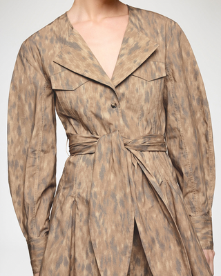 PRINTED STRETCH COTTON MINI SHIRT DRESS