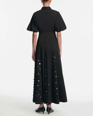 PAILLETTE EMBROIDERED COTTON POPLIN GODET SKIRT