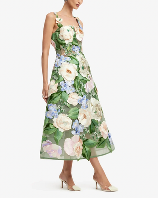 BEATRICE FLORAL HAND-EMBROIDERED MIDI DRESS